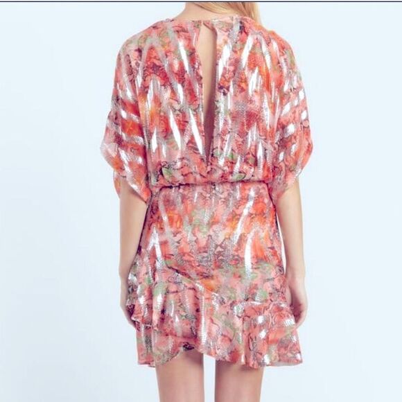 NWT IRO Wobam Printed Metallic Fil Coupé Silk Mini Dress Pink FR 34/ XS Revolve - Picture 6 of 16